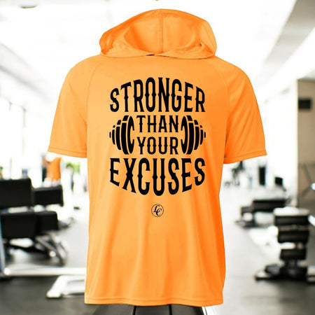 Highlighter orange Stronger Than Your Excuses Hooded Performance Tee - motivational streetwear apparel by Lamir Collection