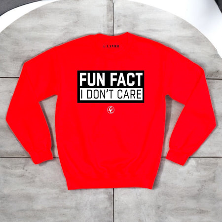 Red Fun Fact I Don't Care Sweatshirt - motivational streetwear apparel by Lamir Collection