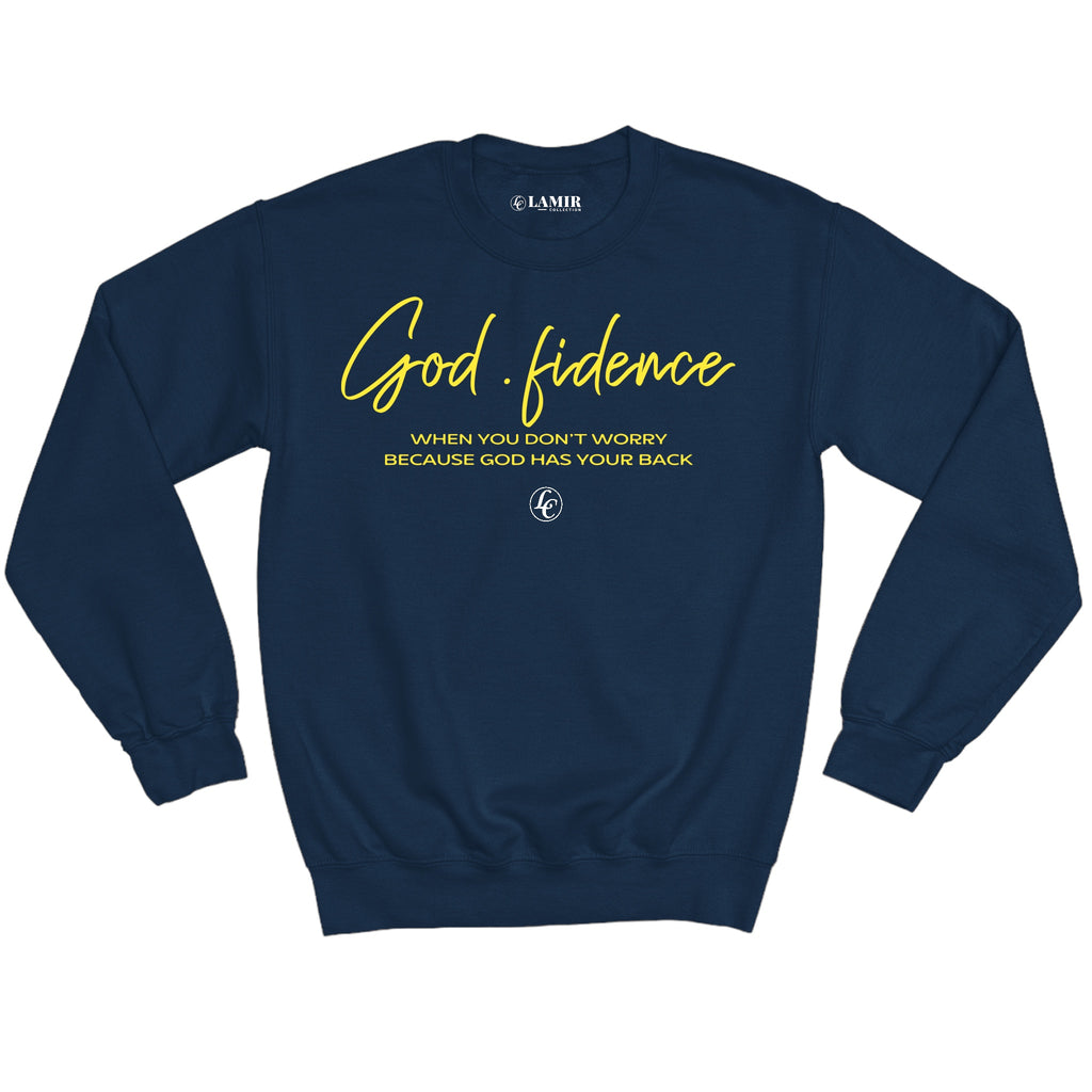 Navy God-fidence Sweatshirt - motivational streetwear apparel by Lamir Collection