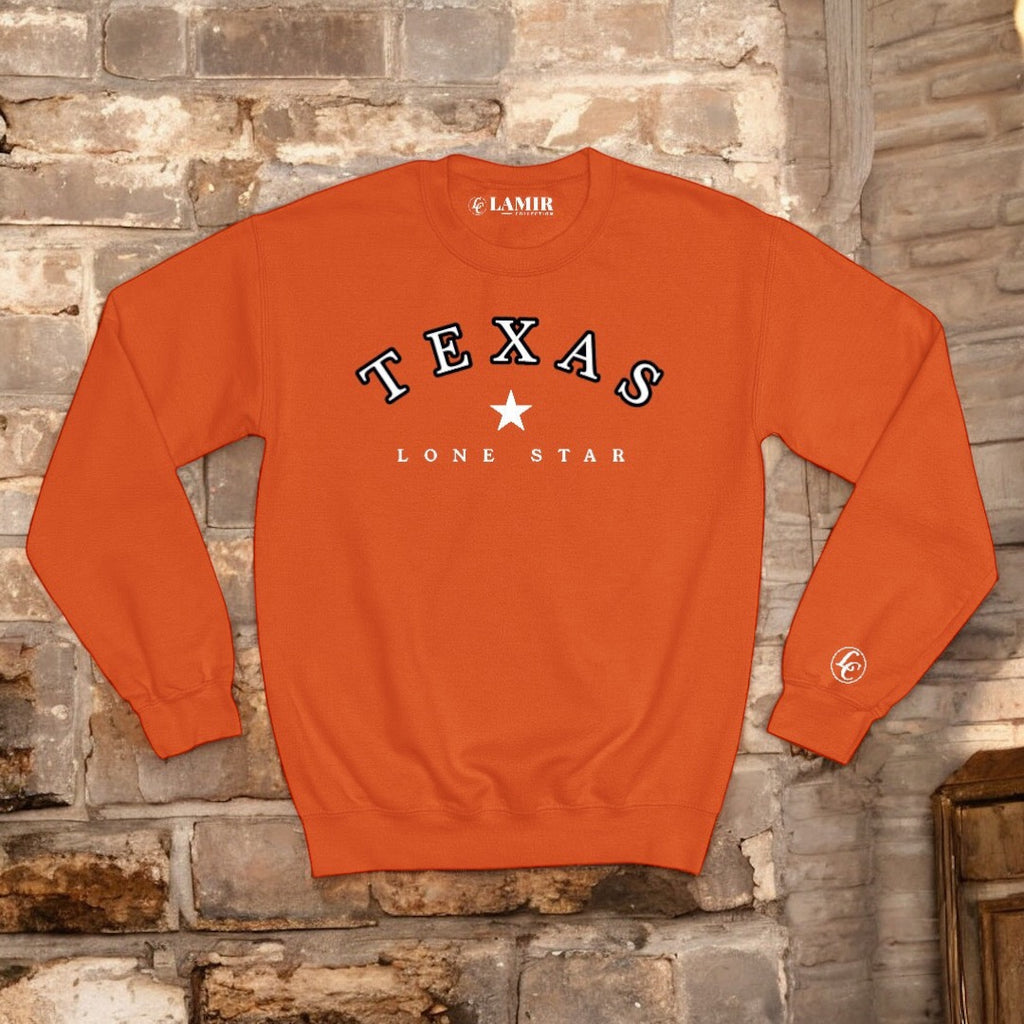 Orange Texas Lone Star Sweatshirt - motivational streetwear apparel by Lamir Collection