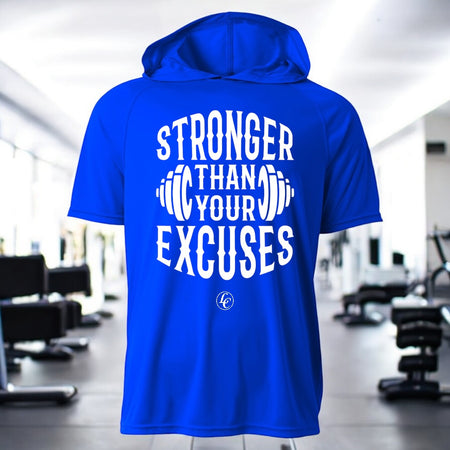 Blue Stronger Than Your Excuses Hooded Performance Tee - motivational streetwear apparel by Lamir Collection