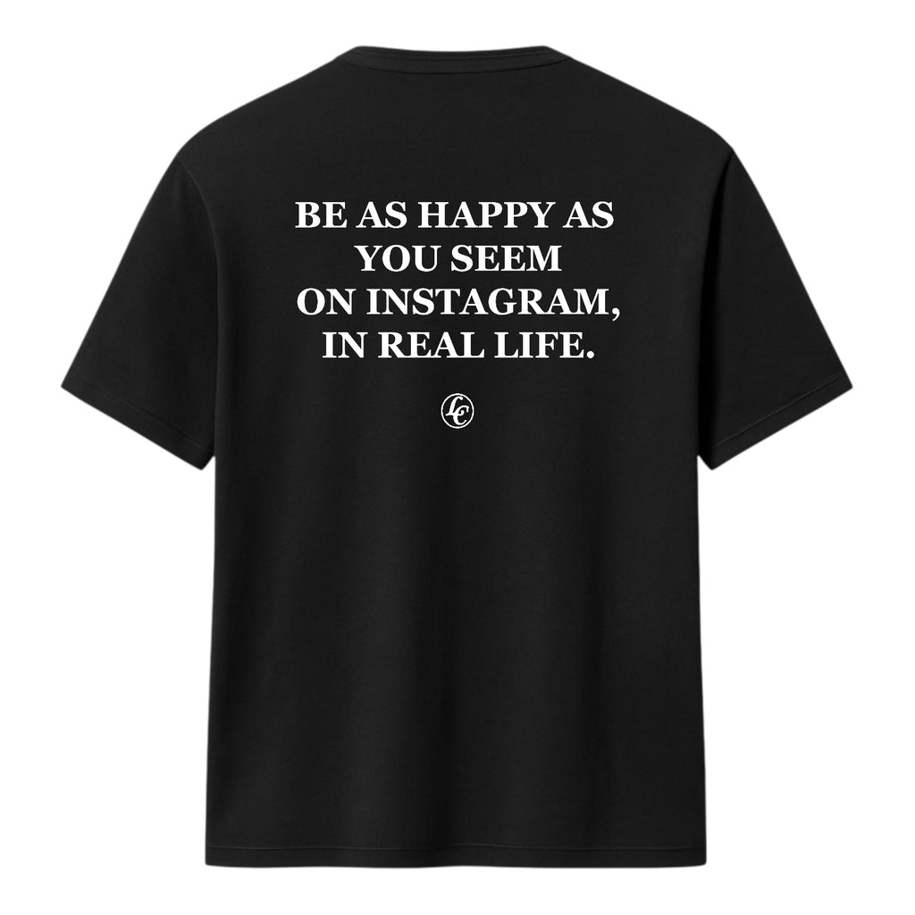 Black t-shirt with white text 