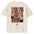Beige t-shirt with colorful graphic design on the back