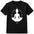 Black t-shirt with a white silhouette of a person in meditation surrounded by stars and moons on a white background.