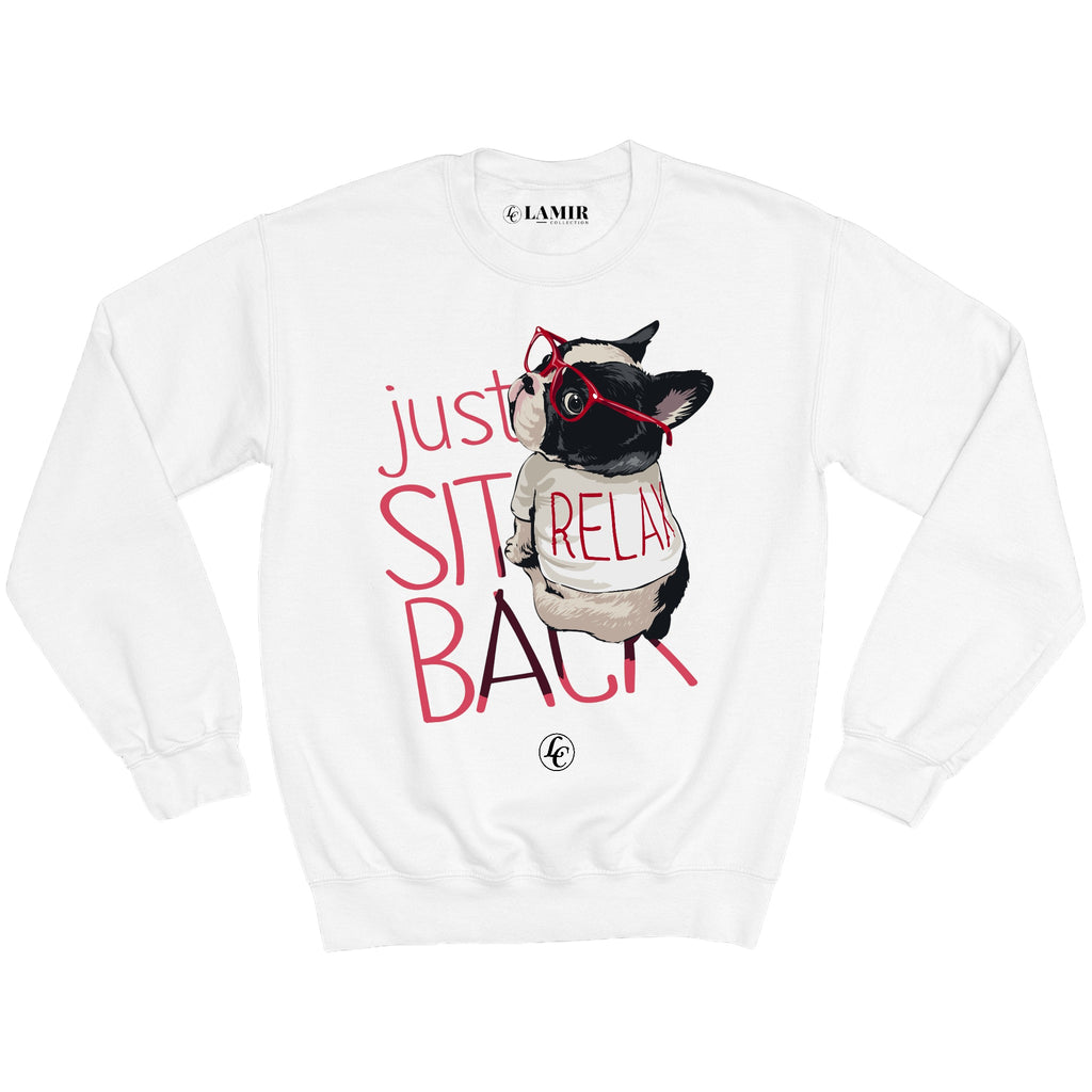 White Just Relax Sweatshirt - motivational streetwear apparel by Lamir Collection