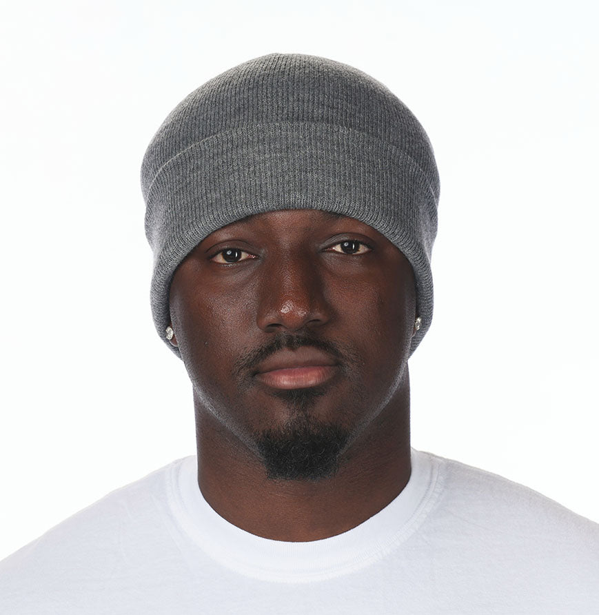 Gray Cuffed Basic Beanie - motivational streetwear apparel by Lamir Collection