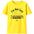 Yellow t-shirt with black text and graphic on a white background