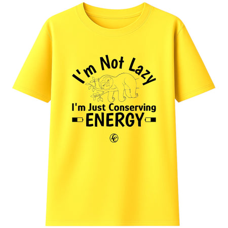Yellow t-shirt with black text and graphic on a white background