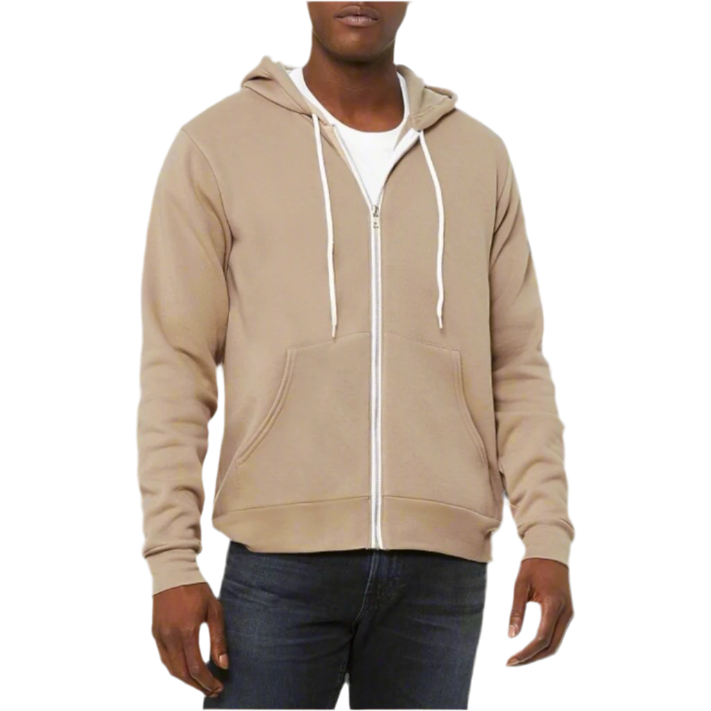Beige Premium Zip-Up Hooded Basic Fleece Jacket (matches Premium Basic Joggers) - motivational streetwear apparel by Lamir Collection