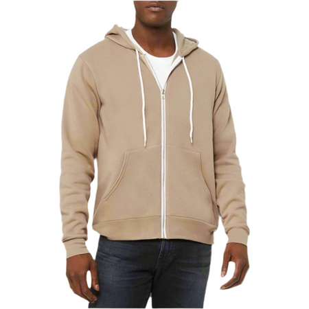 Beige Premium Zip-Up Hooded Basic Fleece Jacket (matches Premium Basic Joggers) - motivational streetwear apparel by Lamir Collection