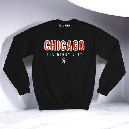 Black Chicago Windy City Sweatshirt - motivational streetwear apparel by Lamir Collection
