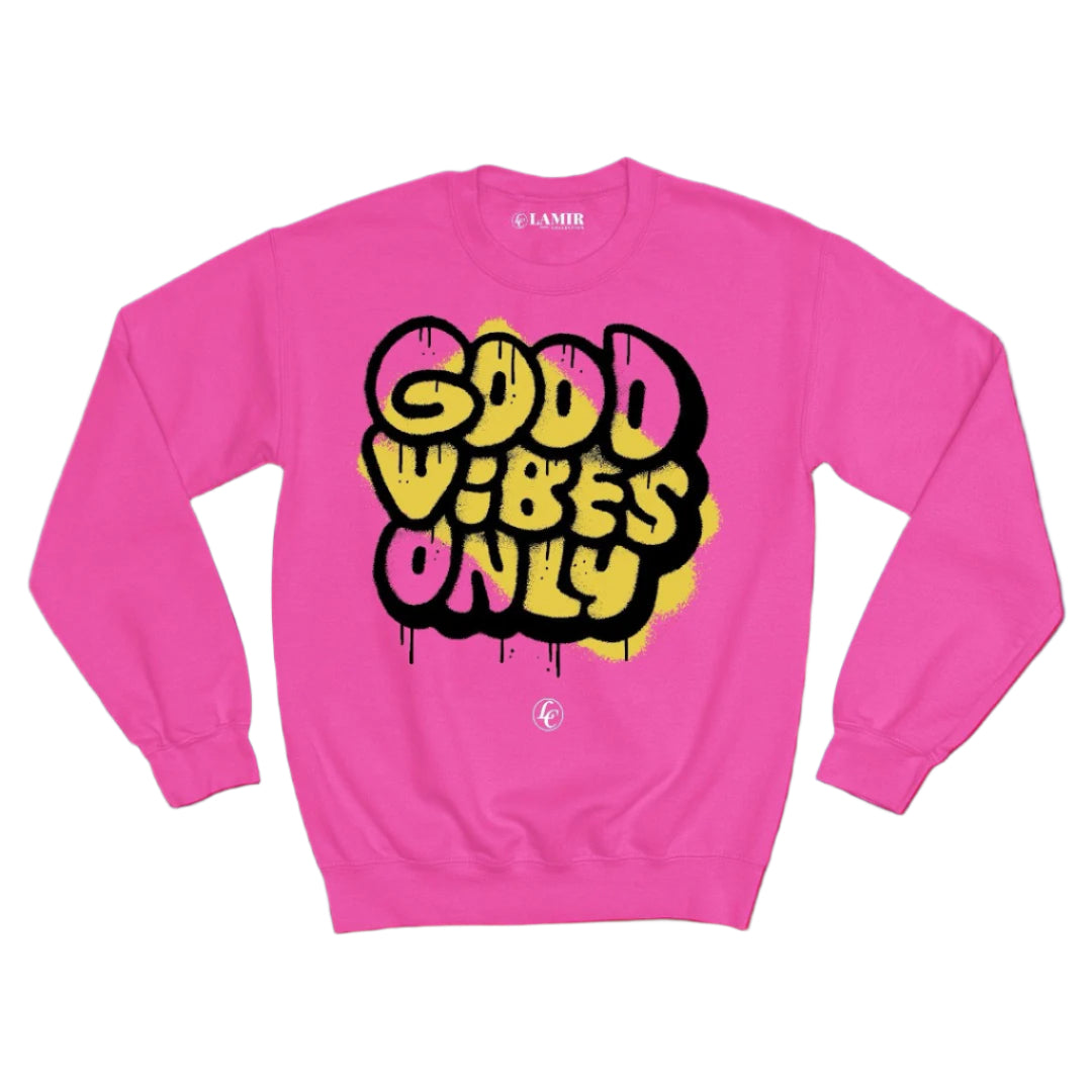 Pink Good Vibes Only Sweatshirt - motivational streetwear apparel by Lamir Collection