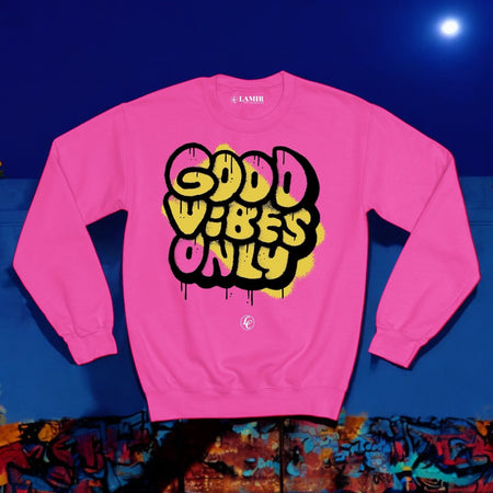 Pink Good Vibes Only Sweatshirt - motivational streetwear apparel by Lamir Collection