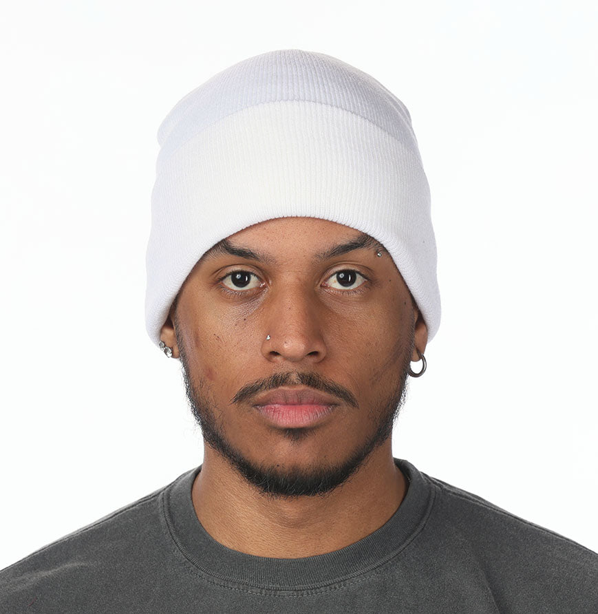 White Cuffed Basic Beanie - motivational streetwear apparel by Lamir Collection