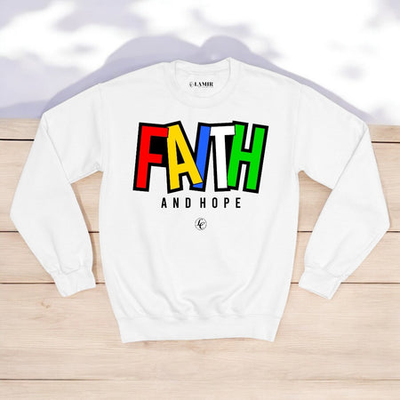 White Faith & Hope Sweatshirt - motivational streetwear apparel by Lamir Collection