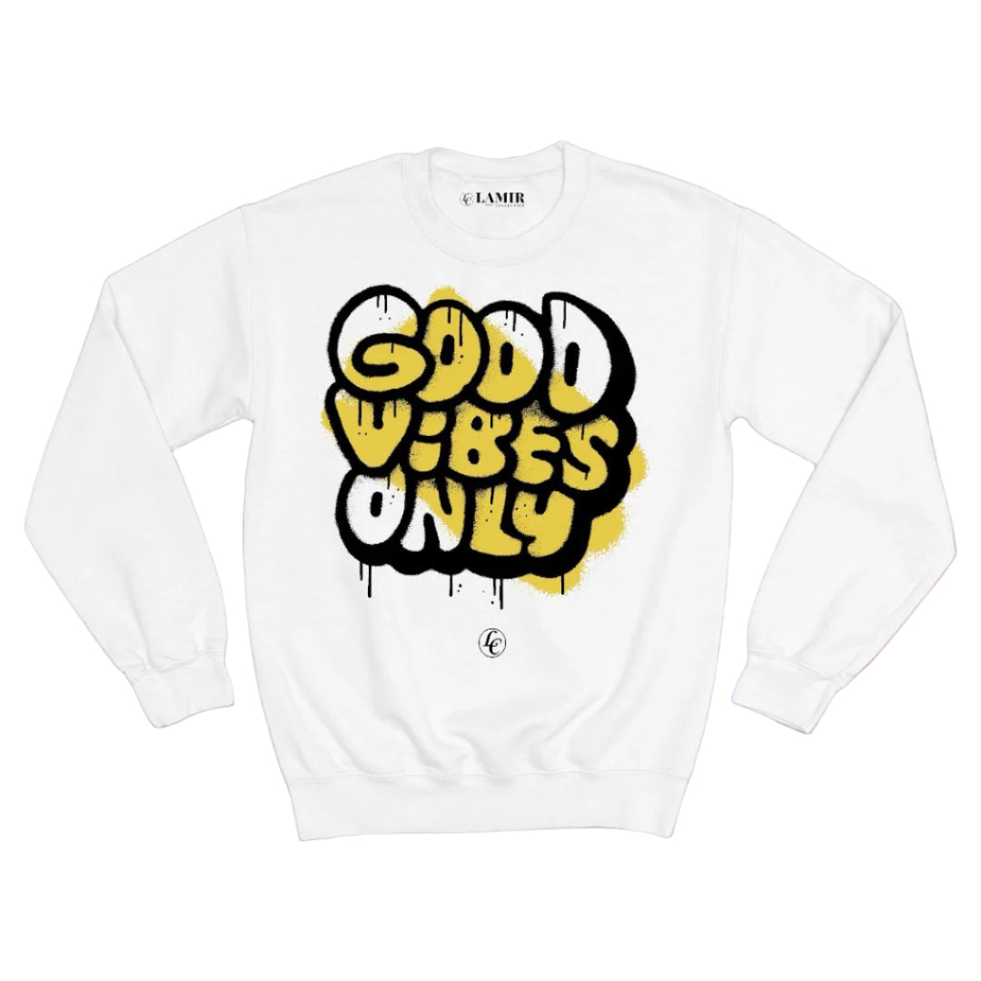 White Good Vibes Only Sweatshirt - motivational streetwear apparel by Lamir Collection