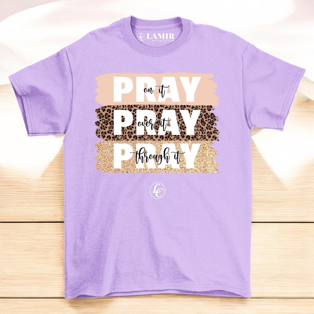 Purple Pray Pray Pray Short Sleeve Tee - motivational streetwear apparel by Lamir Collection