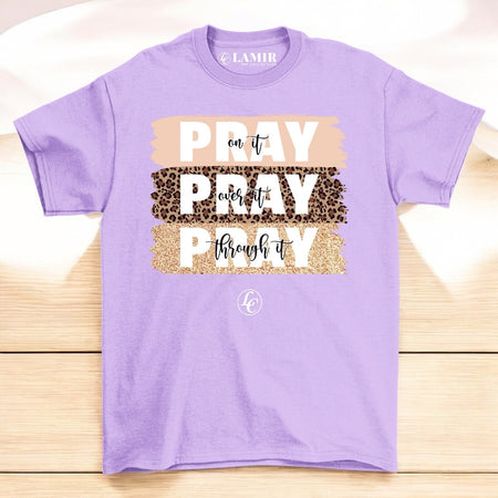 Purple Pray Pray Pray Short Sleeve Tee - motivational streetwear apparel by Lamir Collection