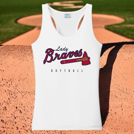White Lady Braves Softball Racerback - motivational streetwear apparel by Lamir Collection