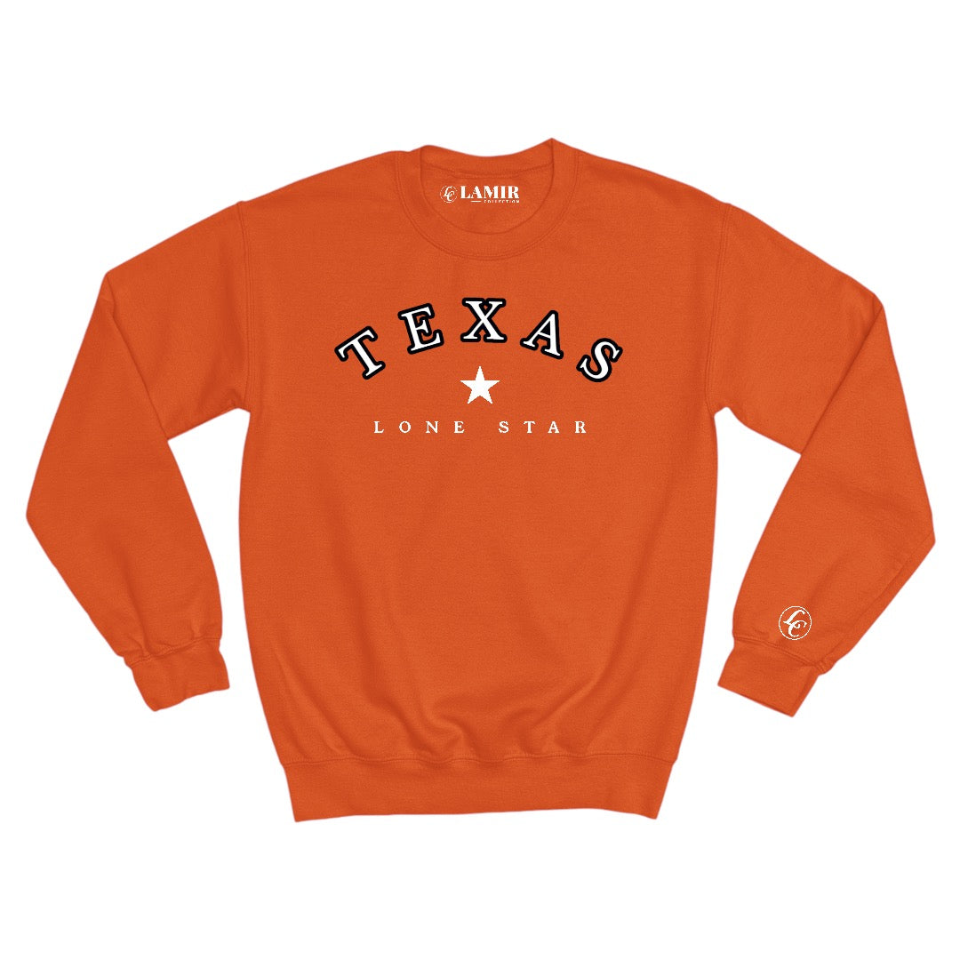 Orange Texas Lone Star Sweatshirt - motivational streetwear apparel by Lamir Collection