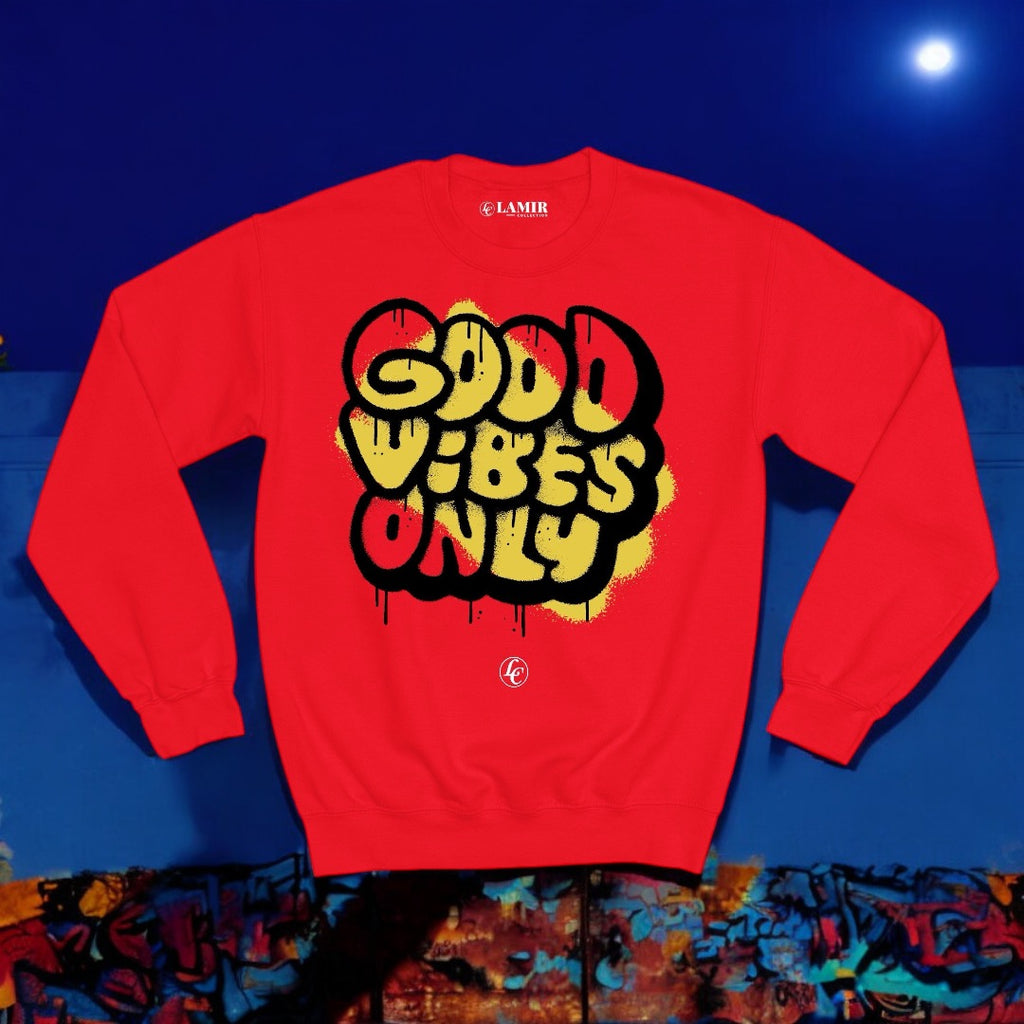 Red Good Vibes Only Sweatshirt - motivational streetwear apparel by Lamir Collection