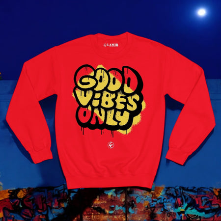 Red Good Vibes Only Sweatshirt - motivational streetwear apparel by Lamir Collection