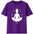 Purple t-shirt with a white silhouette of a person in meditation and celestial design on a white background