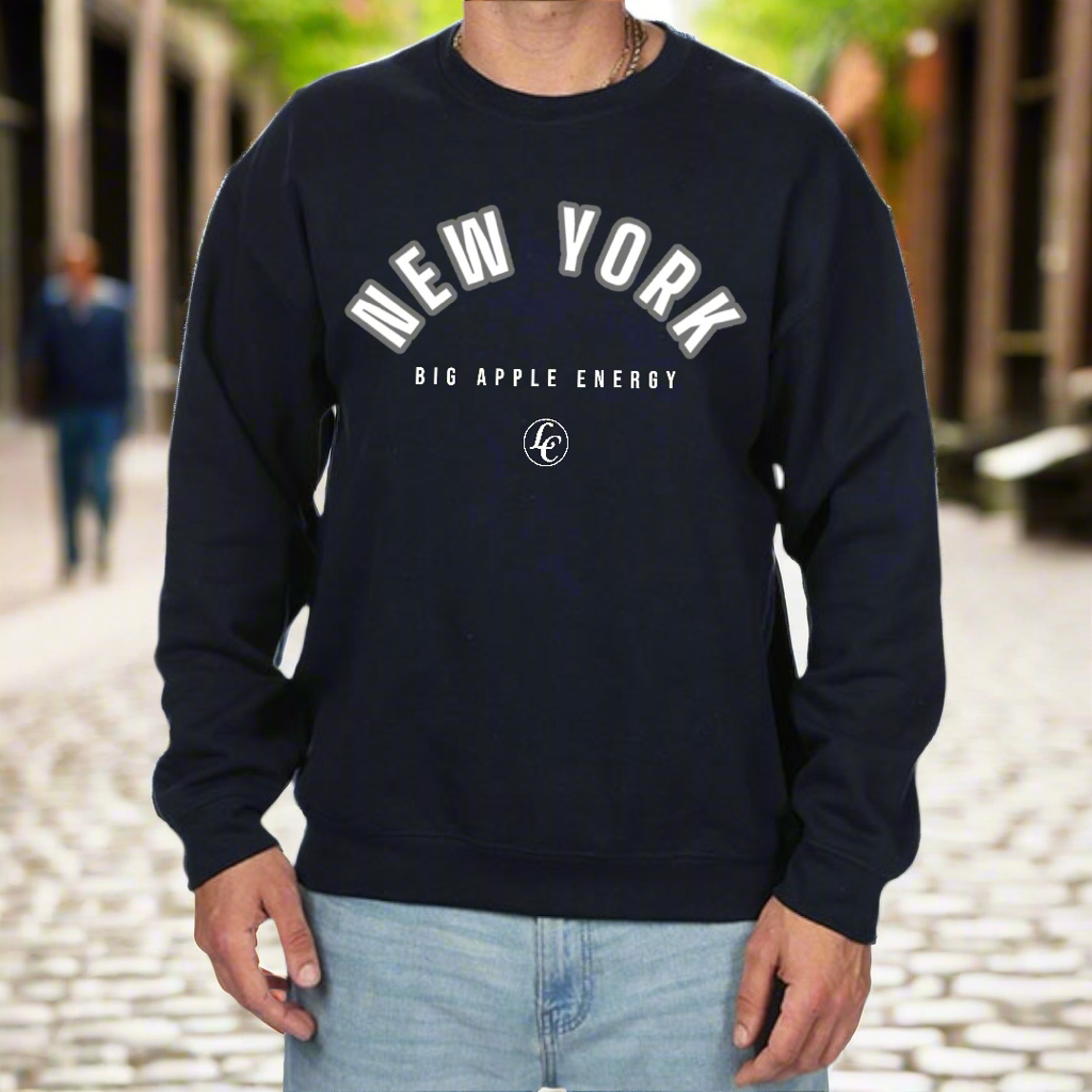 Navy New York Big Apple Energy Sweatshirt - motivational streetwear apparel by Lamir Collection