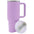 Purple insulated mug/tumbler with a white lid on a white background