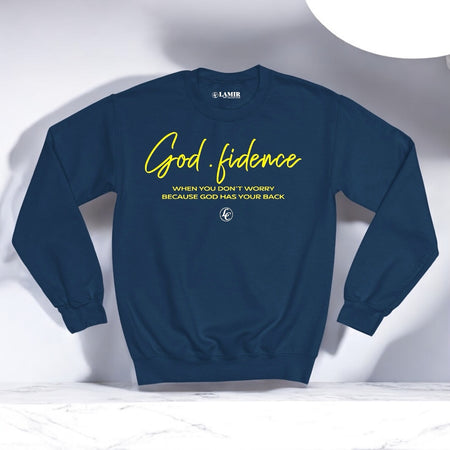 Navy God-fidence Sweatshirt - motivational streetwear apparel by Lamir Collection