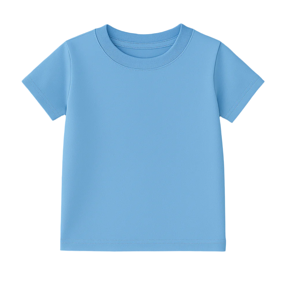 Plain blue toddler t-shirt on a white background