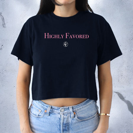 Navy Highly Favored Women's Crop Top - motivational streetwear apparel by Lamir Collection
