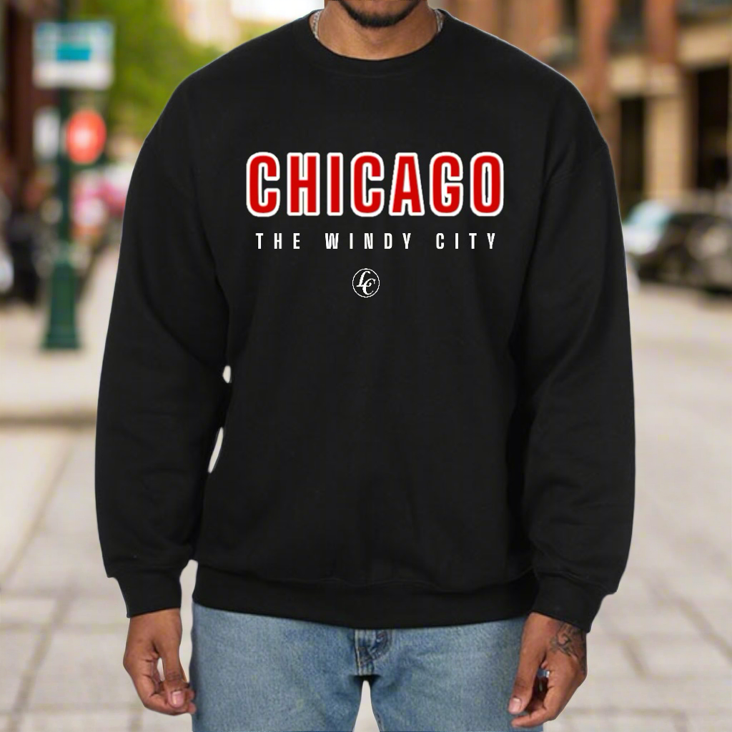 Black Chicago Windy City Sweatshirt - motivational streetwear apparel by Lamir Collection