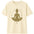 Beige t-shirt with a meditating figure design on a white background