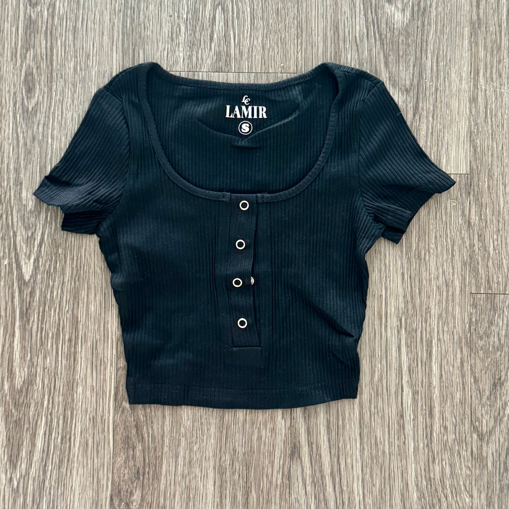 Women's Ribbed Button Up Crop Top