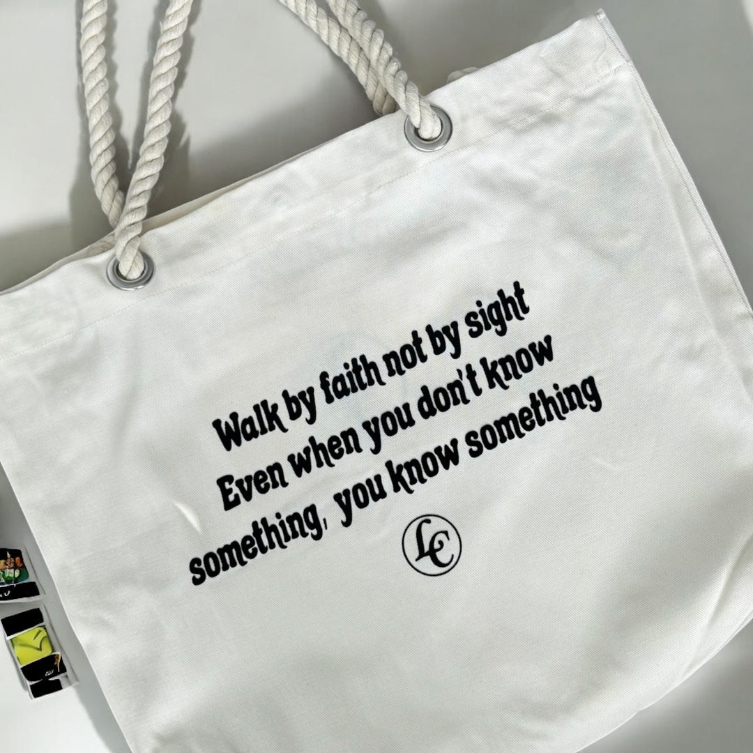Walk By Faith Tote - motivational streetwear apparel by Lamir Collection
