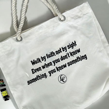 Walk By Faith Tote - motivational streetwear apparel by Lamir Collection