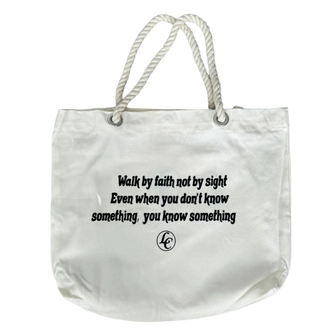 Walk By Faith Tote - motivational streetwear apparel by Lamir Collection