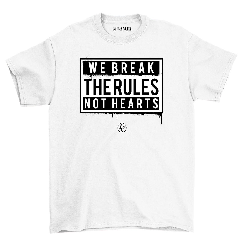 White Break Rules Not Hearts Short Sleeve Tee - motivational streetwear apparel by Lamir Collection