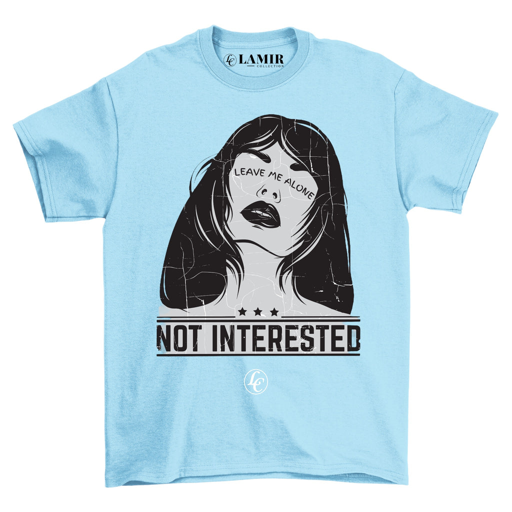 Light-blue Not Interested Short Sleeve Tee (Women's) - motivational streetwear apparel by Lamir Collection