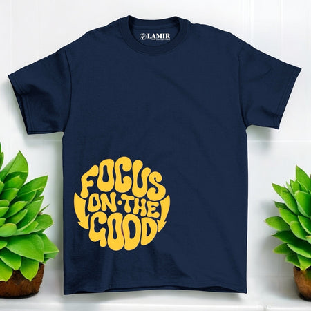 Navy blue Focus On The Good Short Sleeve Tee - motivational streetwear apparel by Lamir Collection