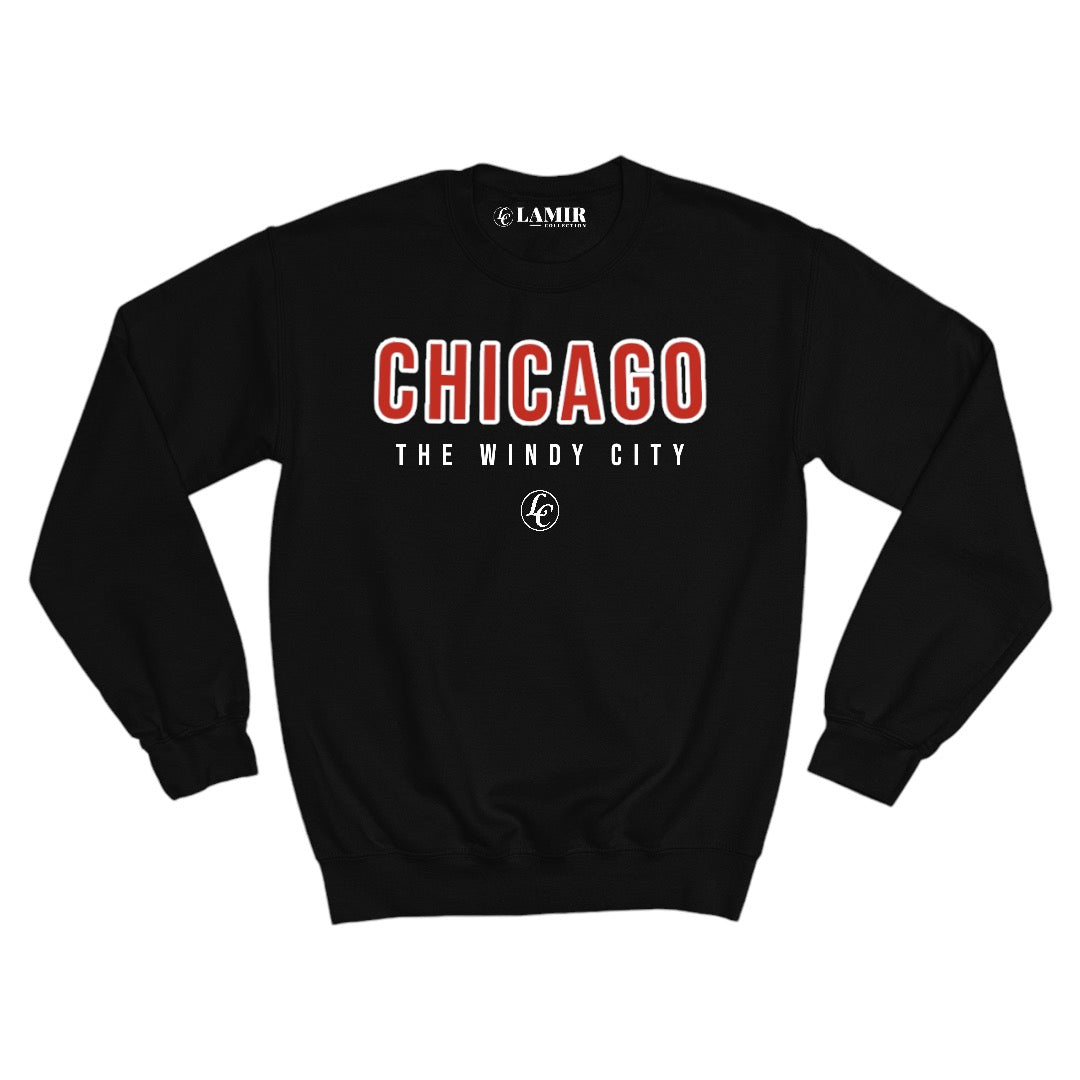Black Chicago Windy City Sweatshirt - motivational streetwear apparel by Lamir Collection