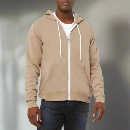 Beige Premium Zip-Up Hooded Basic Fleece Jacket (matches Premium Basic Joggers) - motivational streetwear apparel by Lamir Collection