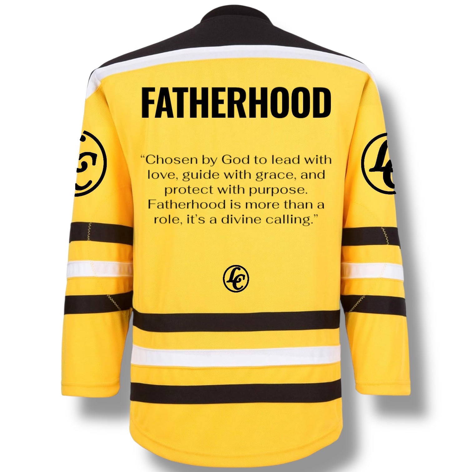 Yellow shirt with text on the back on a white background