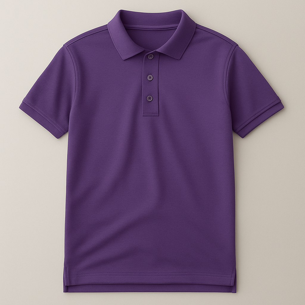 Purple polo shirt on a beige background