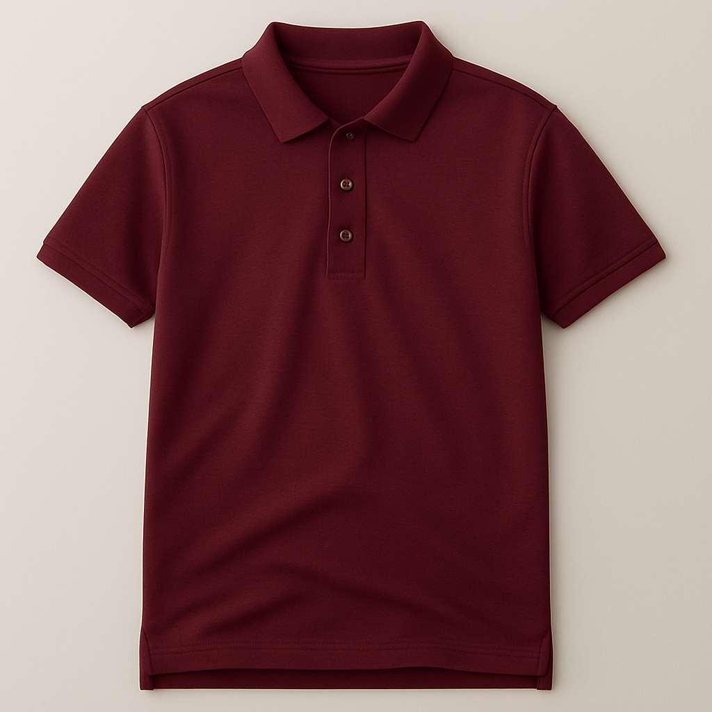 Maroon polo shirt on a beige background