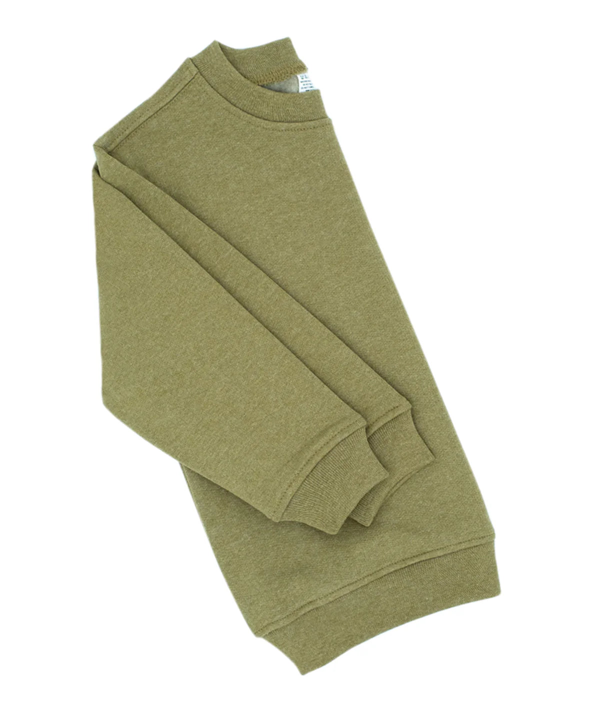 Folded green toddler sweatshirt on a white background