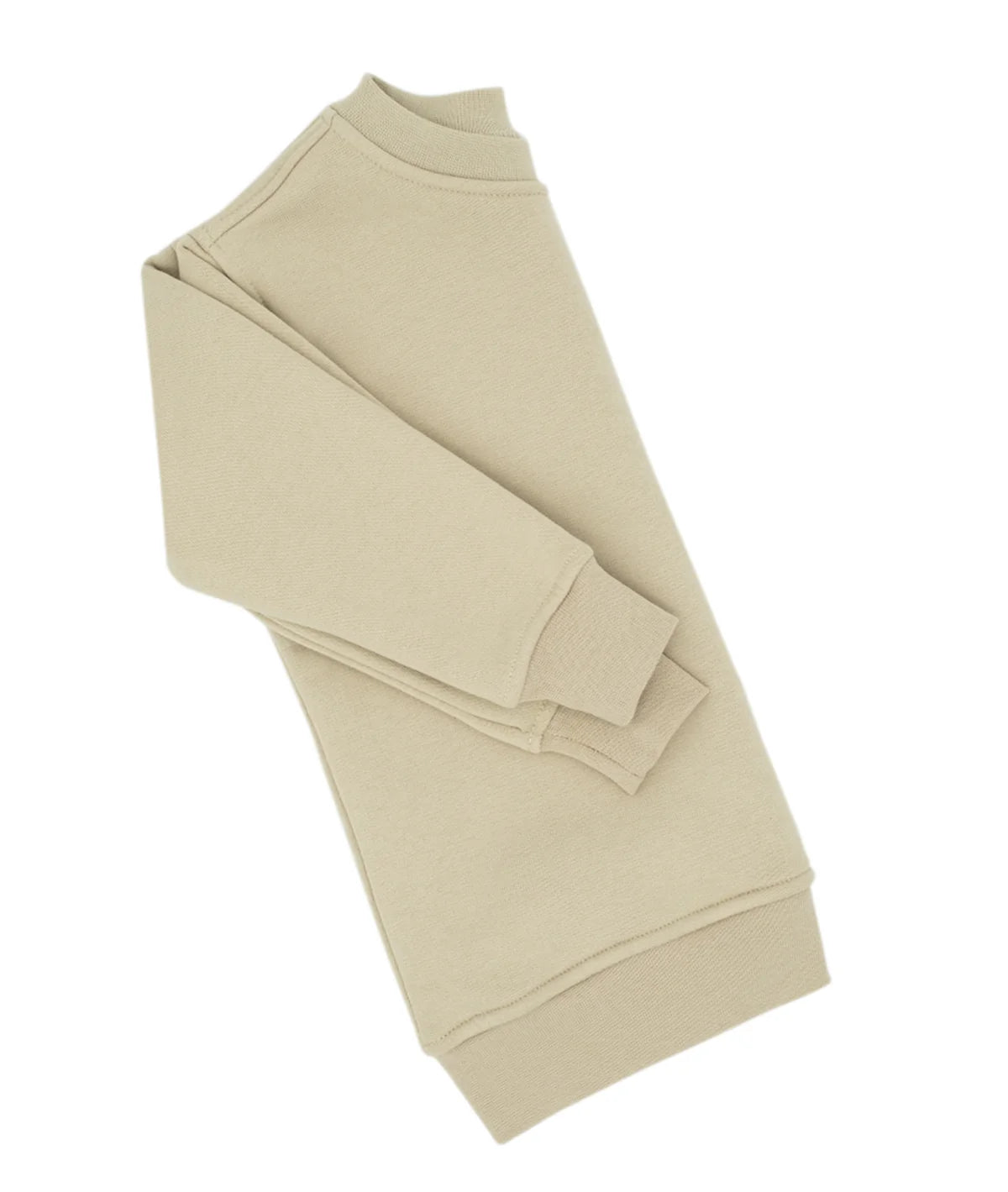 Folded beige toddler sweatshirt on a white background