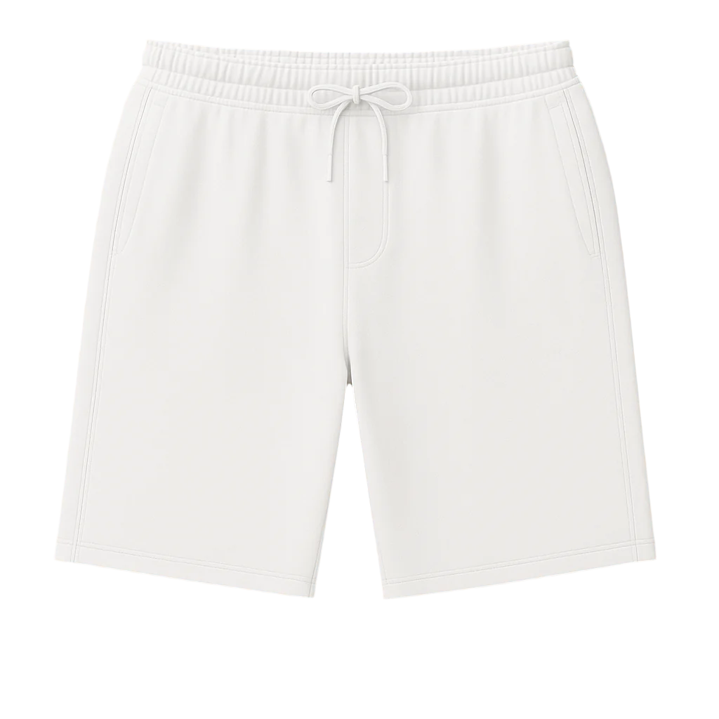 White shorts with an elastic waistband on a white background
