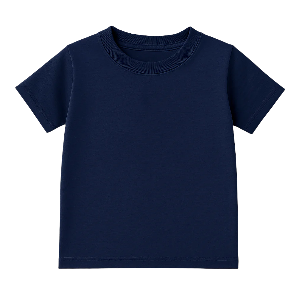 Navy blue toddler t-shirt on a white background
